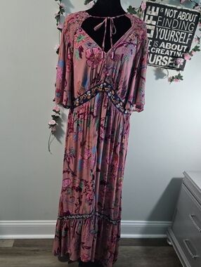Anthropologie A+ Boho Floral Flutter Sleeve Maxi Dress 1X